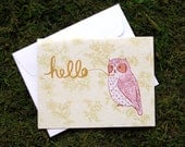 Owl "Hello" Blank Greeting Cards (set of 4) with envelopes