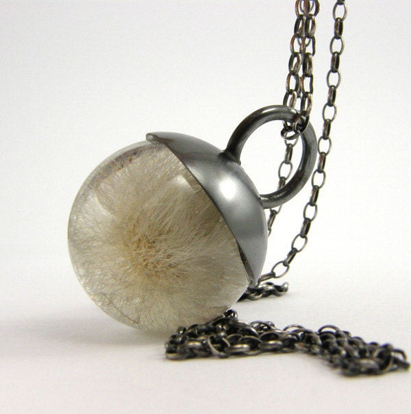 Dandelion Resin and Silver Necklace, Small Dandelion pendant, dandelion necklace