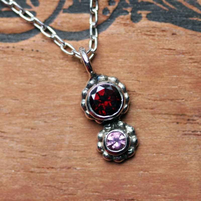 Garnet necklace - pink and red garnets - recycled sterling silver - eco friendly - holiday gift - January birthstone - crush duo necklace