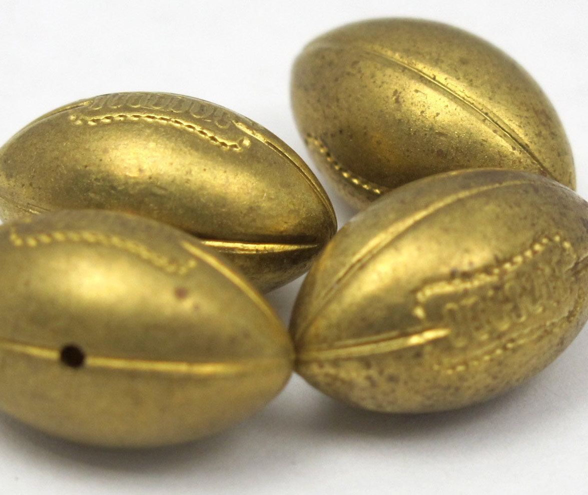 Solid Heavy Brass Football Beads (4X) (M930)