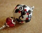Lampwork Necklace Floral Lampwork Bead Black Agate Sterling Silver