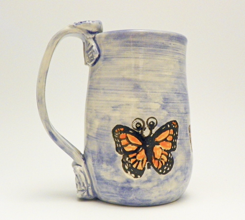Ceramic Mug Monarch Butterflies on Blue Made to Order