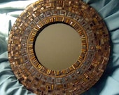 Round Mosaic Mirror in Ochre and Copper