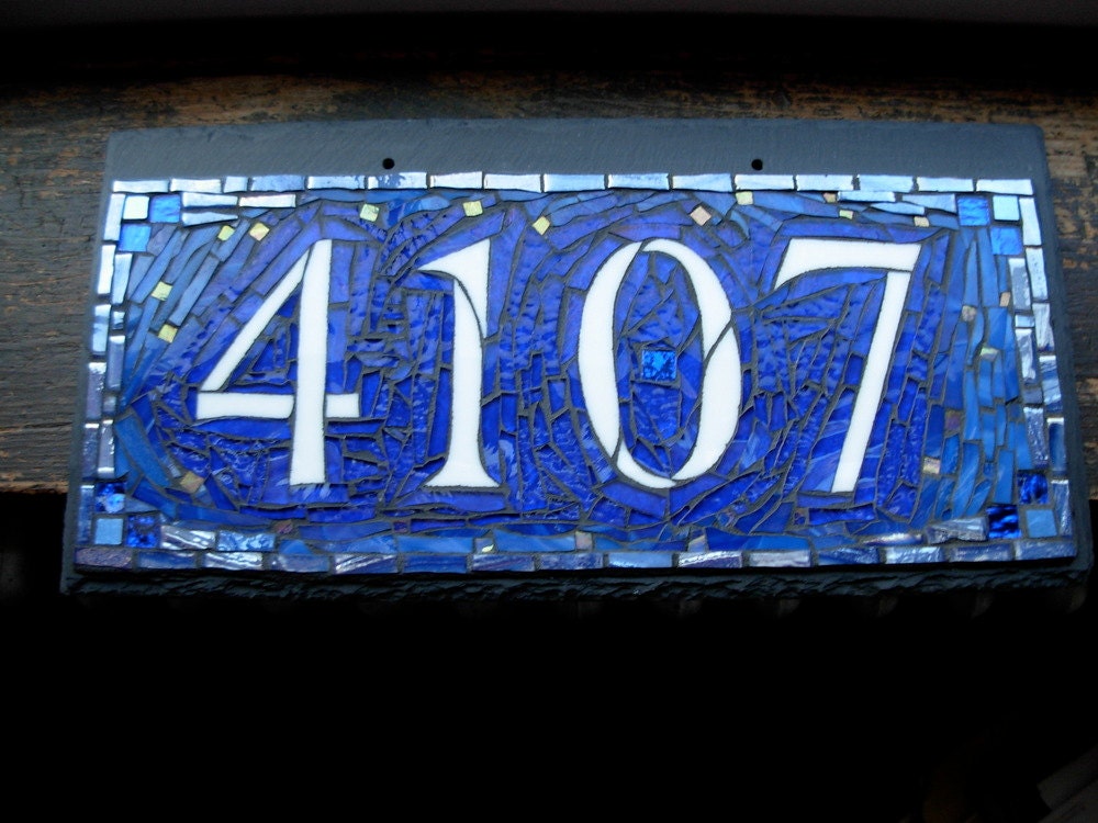 Mosaic House Number on Slate 4 digit--Large