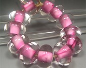 HANDMADE LAMPWORK GLASS Bead Spacer Set 12 beads Donna Millard spring summer spacers boho lamp work pink