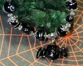 Just a Little Batty with a Ring Bell Bat Black Silver Bracelet Shipping Beamed Up