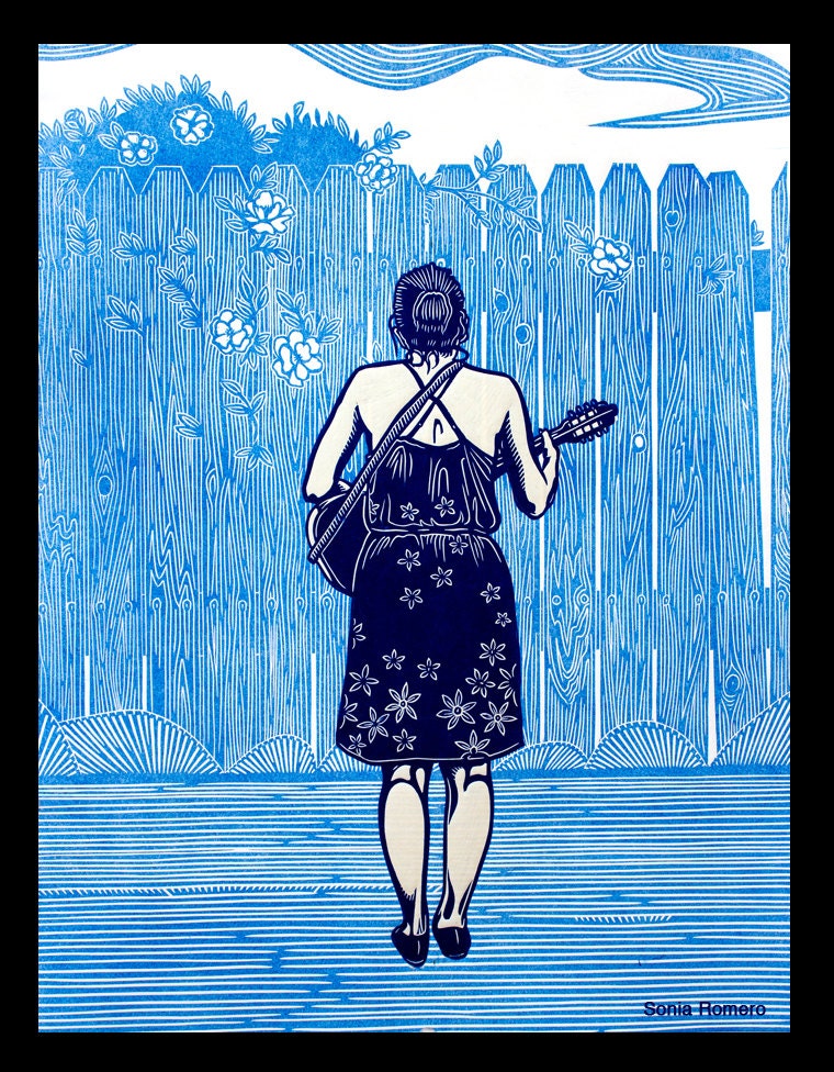 She Plays the Jarana Jarocho Linocut Print