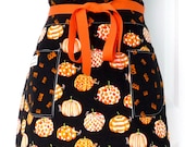 Spooky Pumpkin Halloween Half Apron Adult Chef Hostess Party Kitchen Henry Glass Fabrics - Pumpkins and Boos