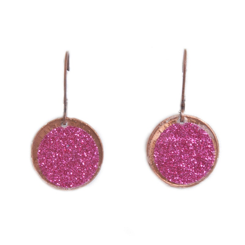 Penny Drop Earrings Pink Sparkles
