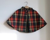 Wool Plaid baby or toddler hooded children's cape - boy or girl  - sizes Newborn to 4T - cape, cloak, coat, jacket, hoodie