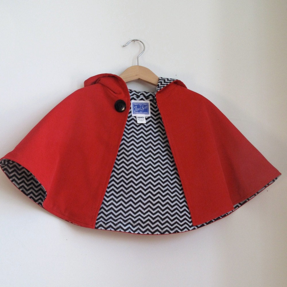 Little Red Riding Hood Newborn or Toddler Girls Cape with Chevron Lining - sizes newborn to 4t - cape, cloak, coat, jacket
