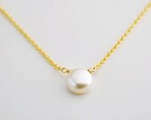 Buttonpearl - small ivory round pearl necklace - simple classic jewelry  gift for her