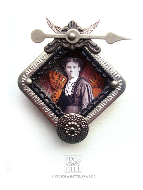 Original Mixed Media Altered Art Brooch for Very Fancy Ladies