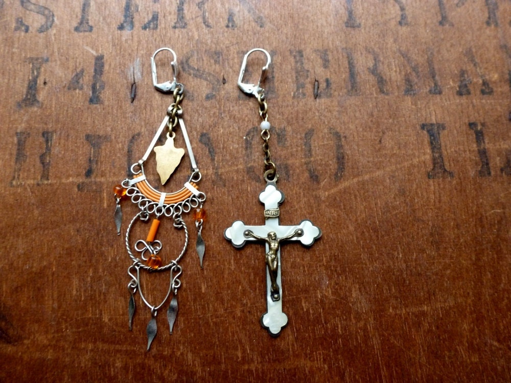 Castor and Pollux. Mismatched Earrings. Made in by BroadStreet