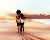 Beach Art, Santa Cruz Print, Couples, Seabright Beach, Wall Decor- "We lived by the ocean" - Art Print 13x19