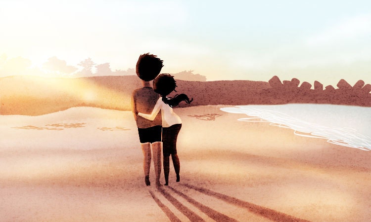 Beach Art, Santa Cruz Print, Couples, Seabright Beach, Wall Decor- "We lived by the ocean" - Art Print 13x19