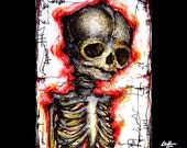 Print 5x7" - Sad Skeleton -  Skull Dark Art Horror Cute Bones Taxidermy Macabre Dead Death Gothic Horror Surreal Fantasy Monster Creature