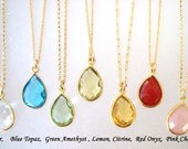 Mother's Day Sale Bezel teardrop pendant Gold filled Necklace Blue Topaz Citrine Red Onyx Amethyst Moonstone Green Onyx Blue Chalcedony