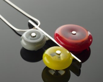 Triple Circle Necklace in Red/Orange Yellow Gray