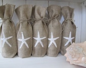 1 10 Starfish and Numbered Burlap Wine Bags, Wedding Table Numbers, Wedding Favors