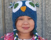Owl Hat in Deep End Blue - Woodland Costume Hat, Bird Beanie, Hat for Children
