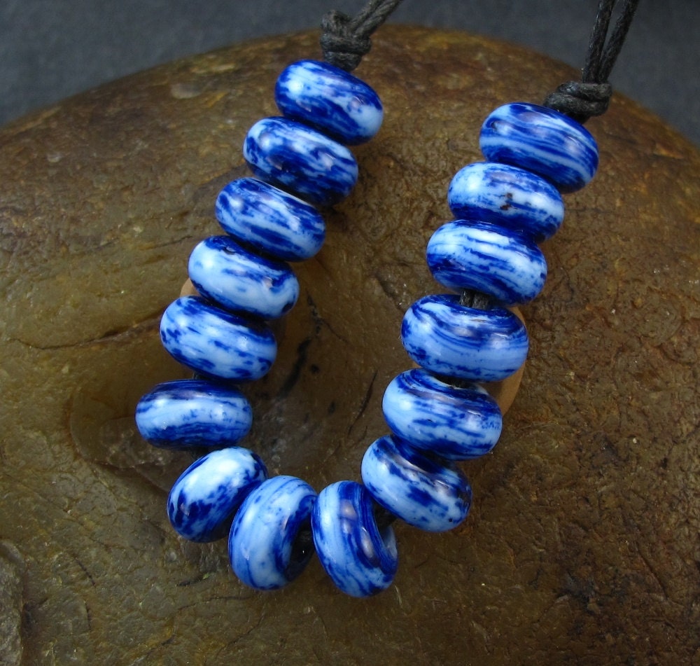 SALE Lampwork Bead Set -Streaky Blue Spacers- (15) Handmade by Jason Powers SRA