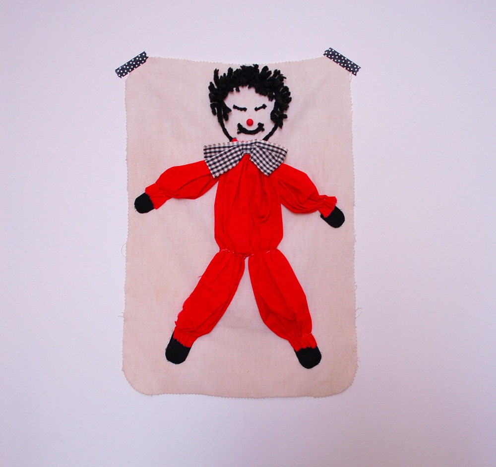 vintage handmade clown wall hanging nursery decor