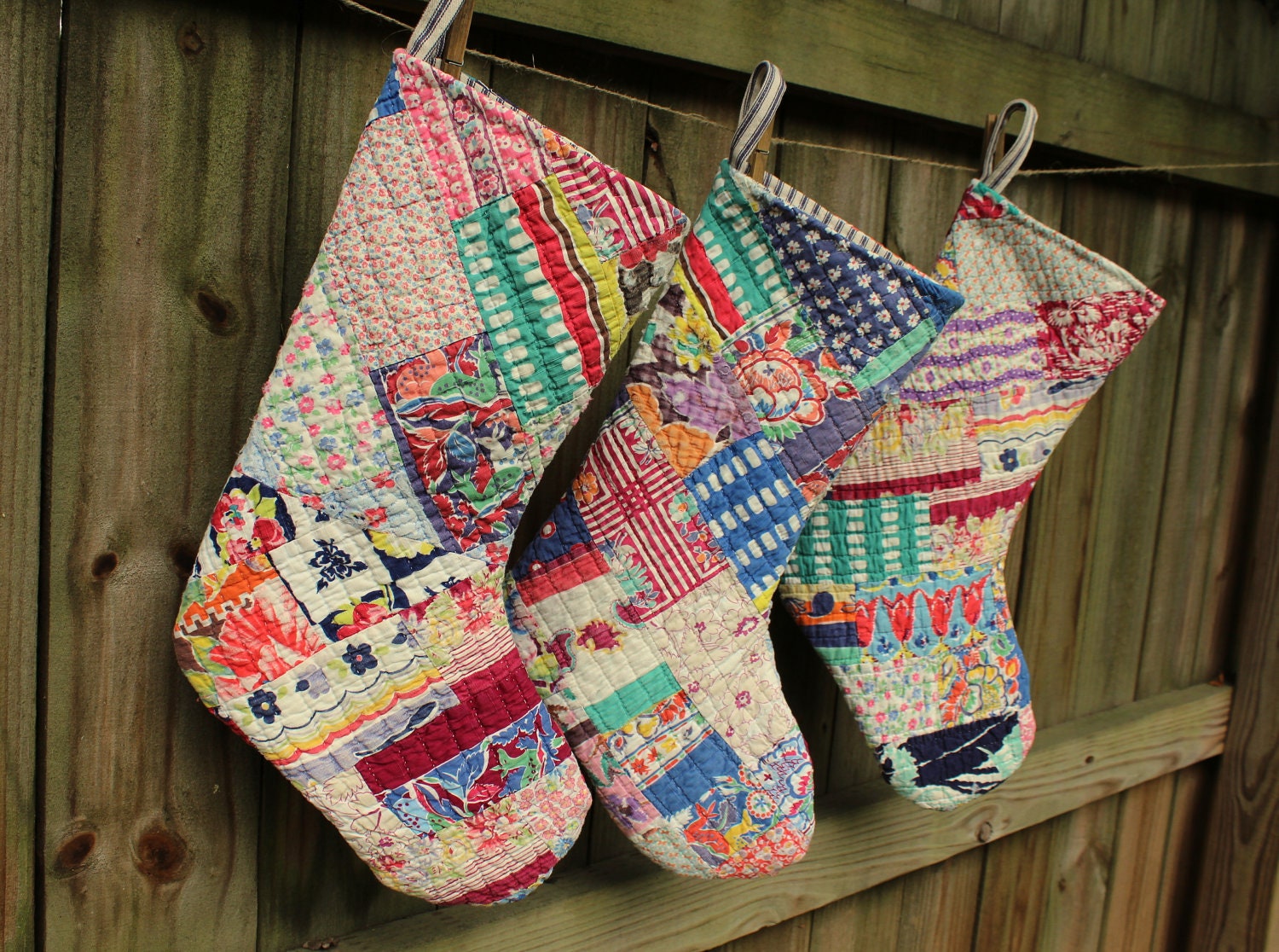 Vintage Quilt Christmas Stockings - Holiday Stocking - Patchwork - Number 6