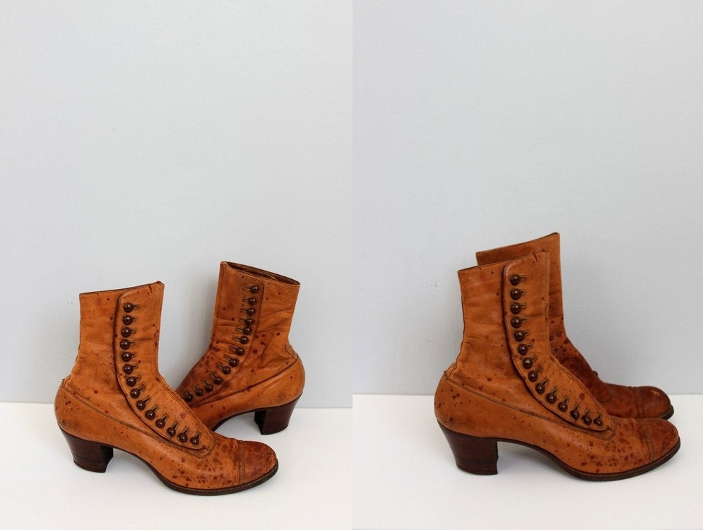 antique victorian caramel supple leather buttoned boots / 5.5
