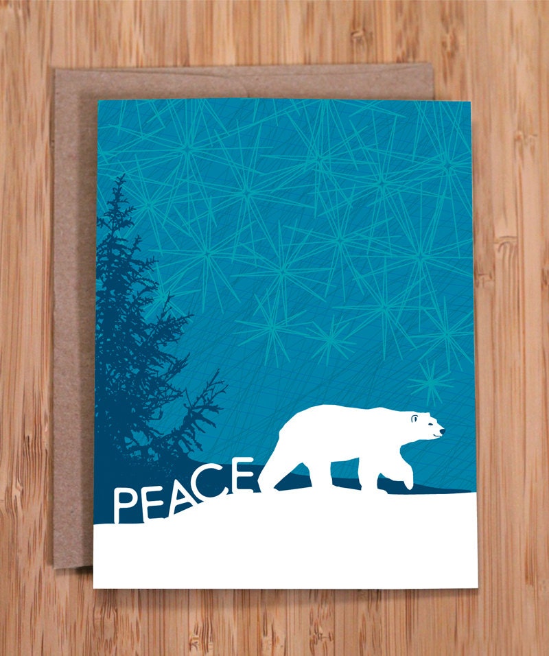 holiday card set / peace polar bear - ModernPrintedMatter