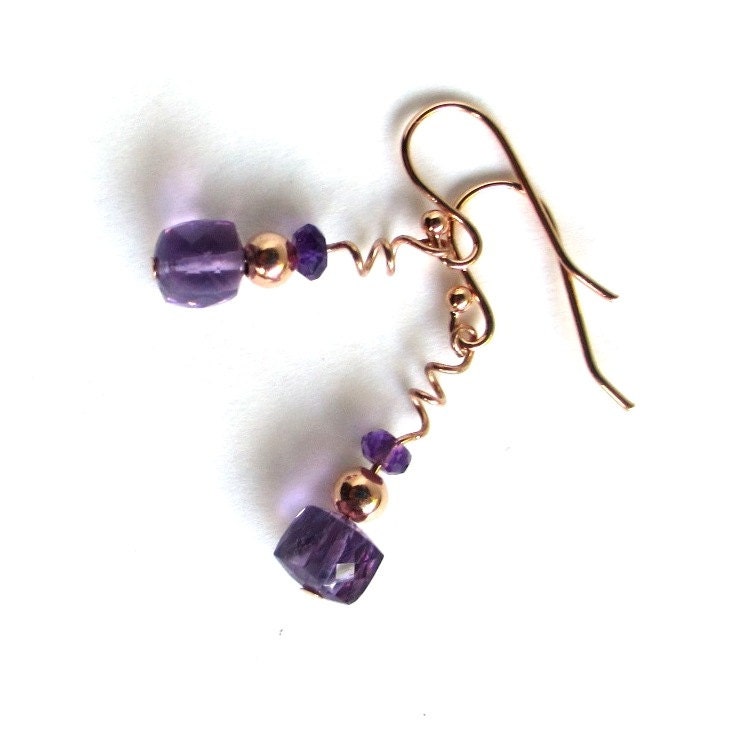 Handmade Rose Gold Earrings with Faceted Amethysts, Chrissy - sandcastlejewels