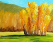Original Landscape Oil Painting, Autumn Aspen Trees, Orange Foliage, 8x10 on Canvas, Fall Color, Wall Decor