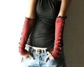 Fingerless Gloves - jersey arm warmer cuffs in red - Dragon gothic gloves