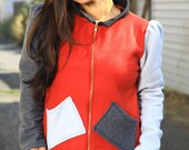 Glamarita Ruffle Coat Jacket in Red and Grey Size Large CLEARANCE SALE