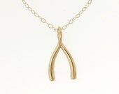 14K Gold Wishbone Necklace - As Seen on Jennifer Anniston - Make a Wish - Yellow Gold