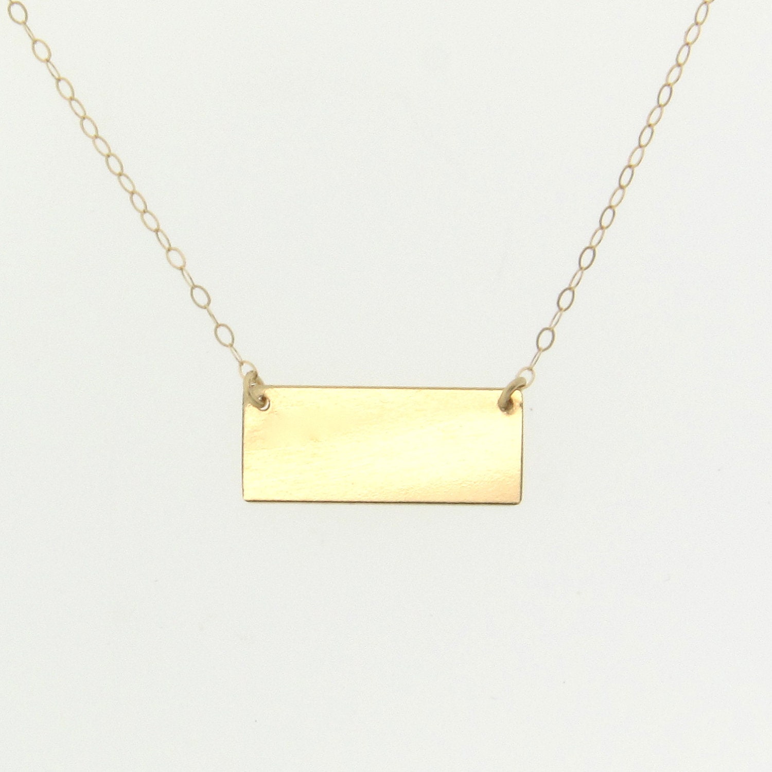 14K Gold Name Plate Necklace, Small Rectangle, Yellow or White Gold