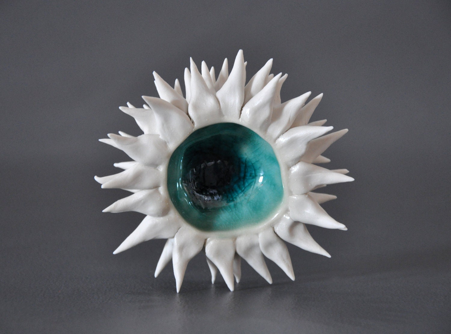 Cerulean Blue Micro Porcelain Urchin Bowl -  Sea Urchin Ceramic Decorative Textured Sculpture