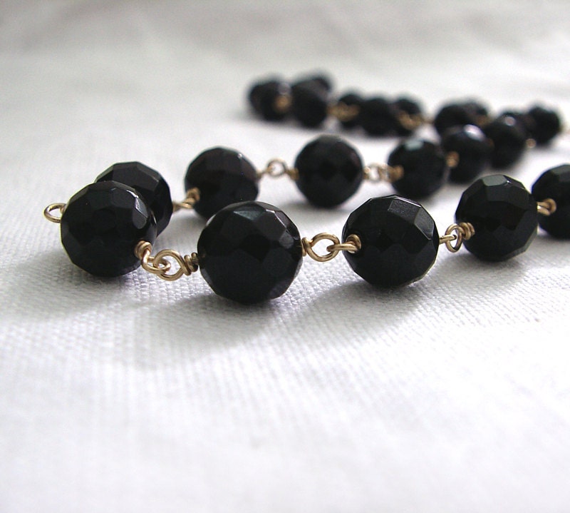 Black Onyx Necklace 14K Goldfilled Faceted Beads - ZhivanaDesigns