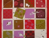 Small Size Red Cotton 'Playful Cats' Furoshiki Japanese Fabric w/Free Shipping