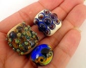 MonaRaeBeads Silver Dots Orphans Lampwork Glass Beads Set (3)