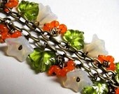 Flower Charm Bracelet, Tropical Berries, Colorful and Brass Charm Bracelet, FREE Shipping U.S.