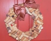Cork Wreath With Dusty Rose Ribbon