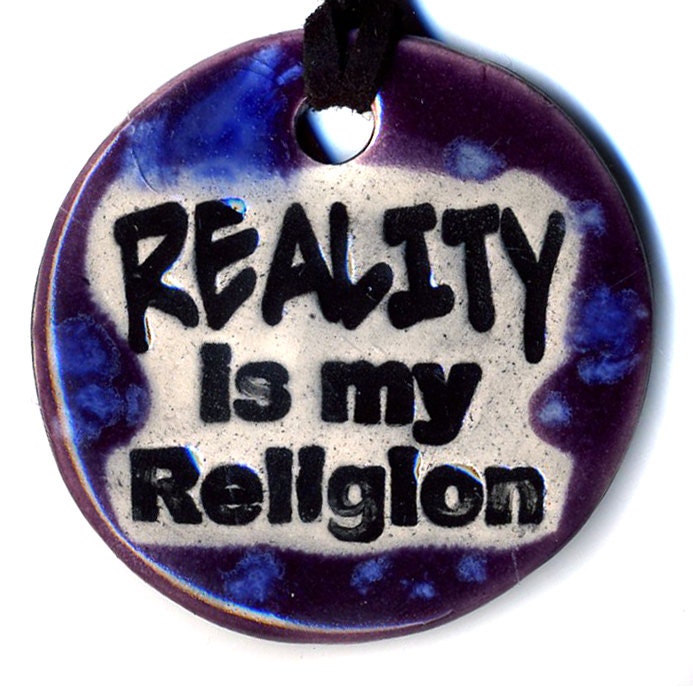 Reality is my Religion Ceramic Necklace in Purple and Blue
