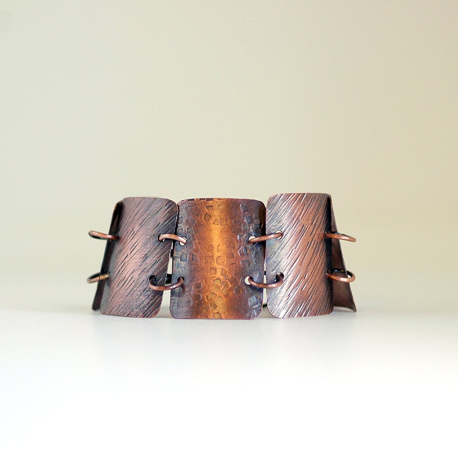 Repurposed Recyced Bracelet - Copper Hammered Textured Bracelet - Created from completely repurposed metal - EcoFriendly - Green