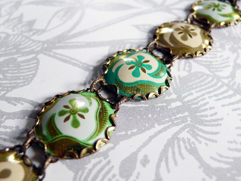 brocade - vintage tin and brass bracelet