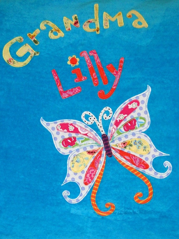 Personalized Large Turquoise Velour Beach Towel with a Fun and Beautiful Butterfly