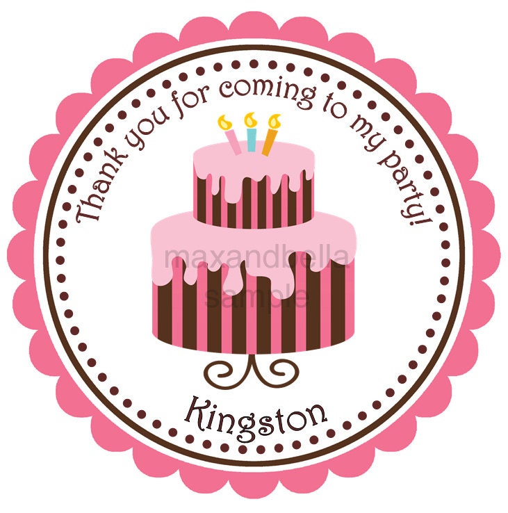 Personalized Stickers Stripped Birthday Cake Labels, Holiday, Children, Kids, Gift Tags, Party Favors - Set of 12
