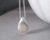 Sterling Teardrop Necklace, Silver Pendant Necklace, Brushed Silver, Minimal Jewelry