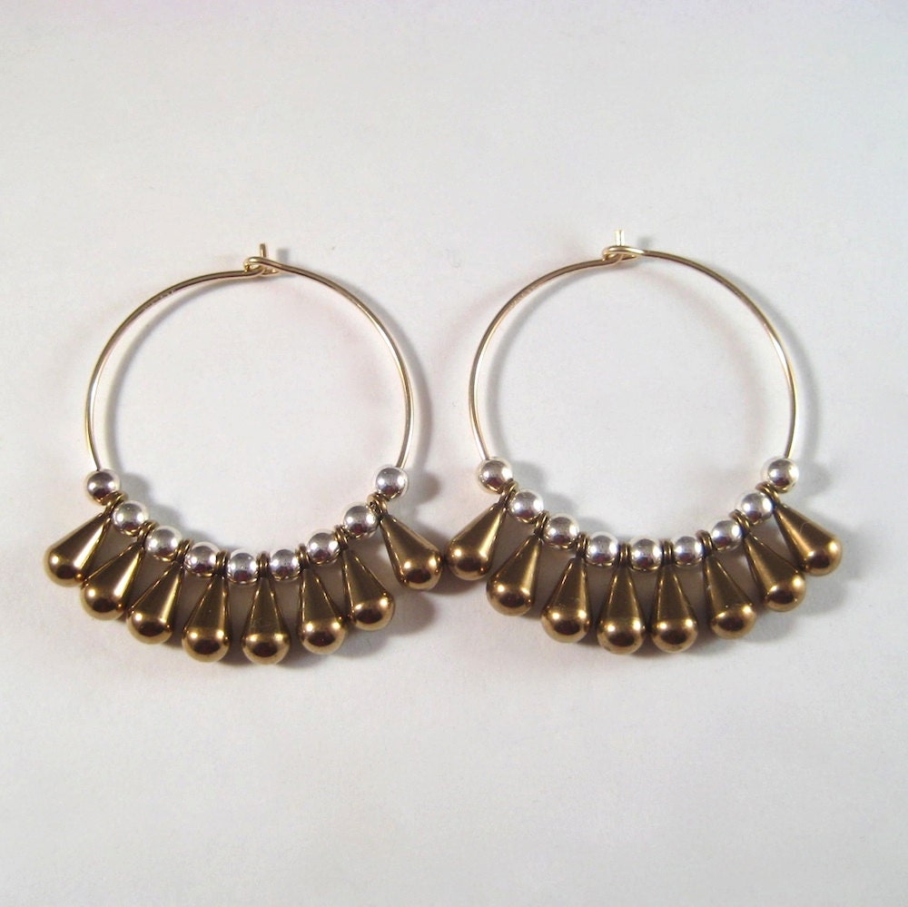 Gold FIll Hoop Earrings, Brass Hoop Earrings, Geometric Jewelry, Cluster Earrings, Boho Tribal Jewelry, Mixed Metal, Under 50 - juliegarland