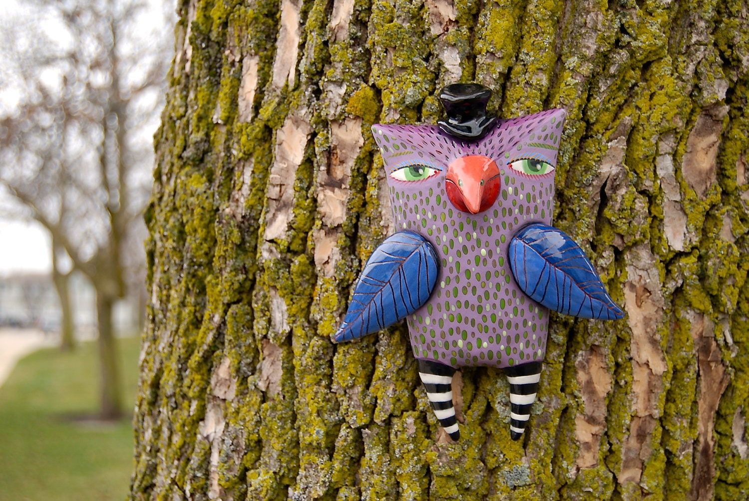 Lilac Owl with Blue Wings